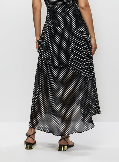 Women Asymmetric Polka Dot Maxi Skirt Black Pattern | Melanie Lyne