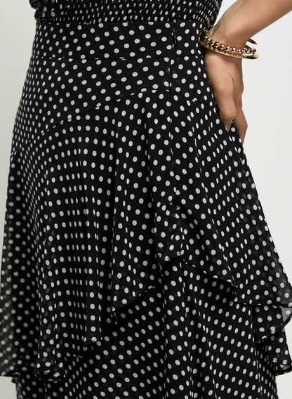 Women Asymmetric Polka Dot Maxi Skirt Black Pattern | Melanie Lyne
