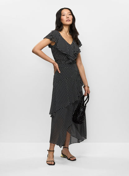 Women Asymmetric Polka Dot Maxi Skirt Black Pattern | Melanie Lyne