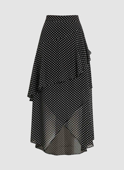 Women Asymmetric Polka Dot Maxi Skirt Black Pattern | Melanie Lyne