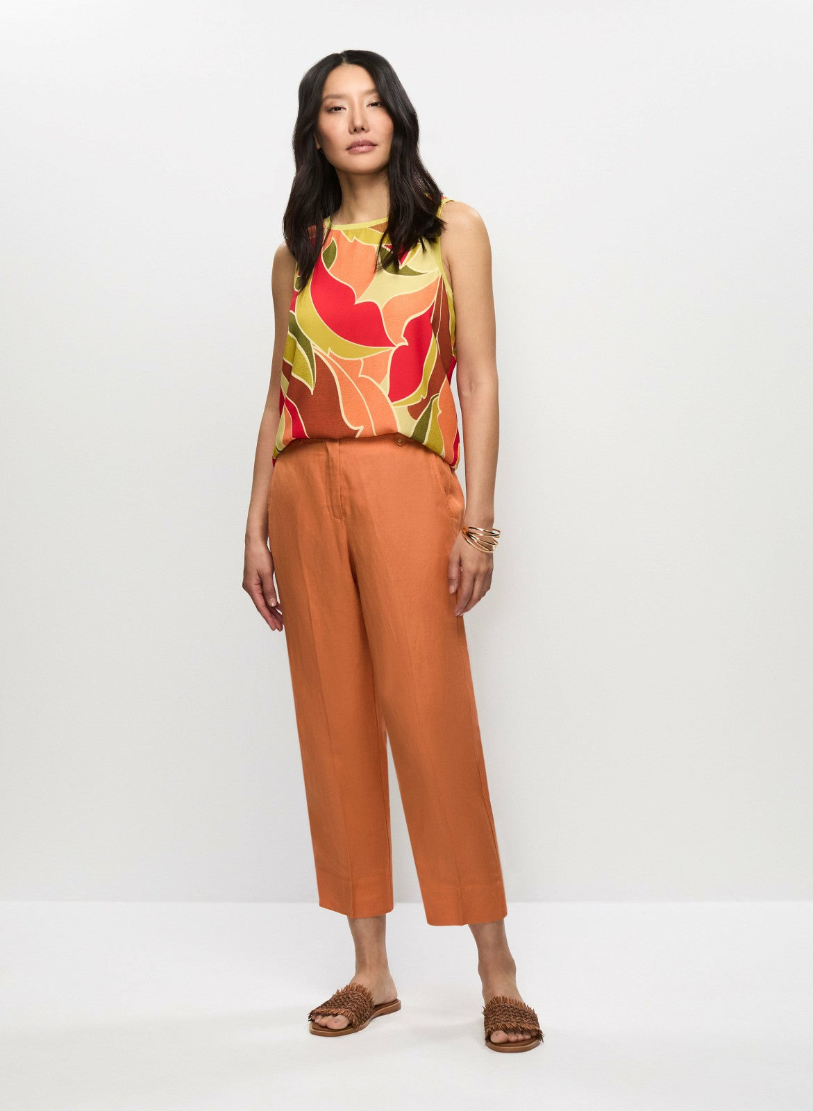 Women Sleeveless Abstract Leaf Print Blouse Multicolour | Melanie Lyne