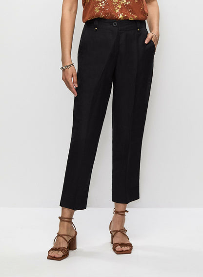 Women Linen-Blend Capri Pants Black | Melanie Lyne