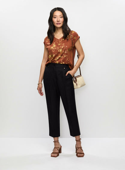 Women Linen-Blend Capri Pants Black | Melanie Lyne