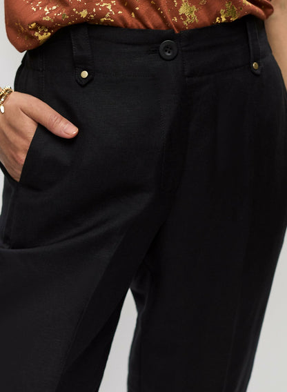 Women Linen-Blend Capri Pants Black | Melanie Lyne