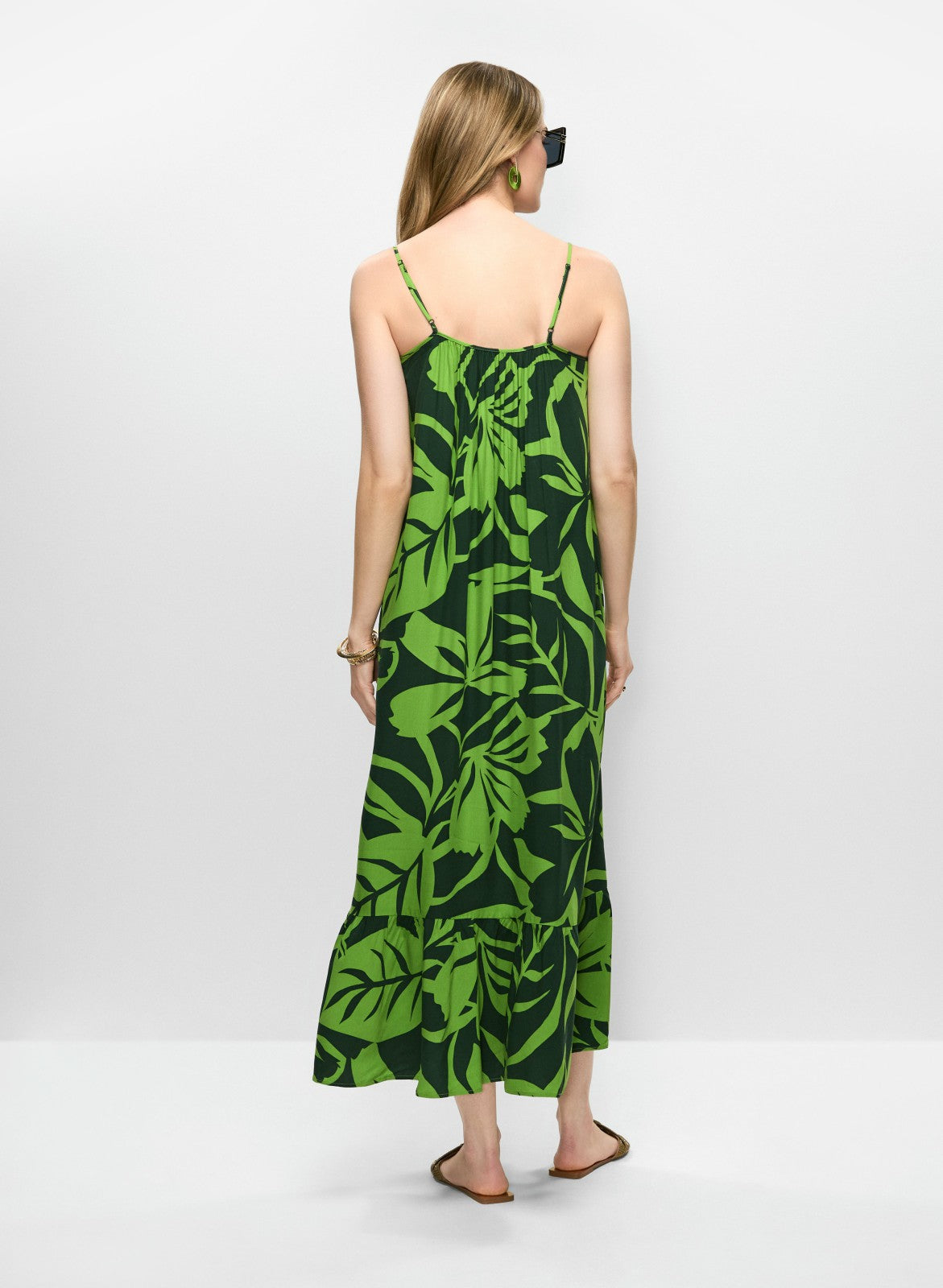 Women Tiered Palm Print Maxi Dress Green Pattern | Melanie Lyne