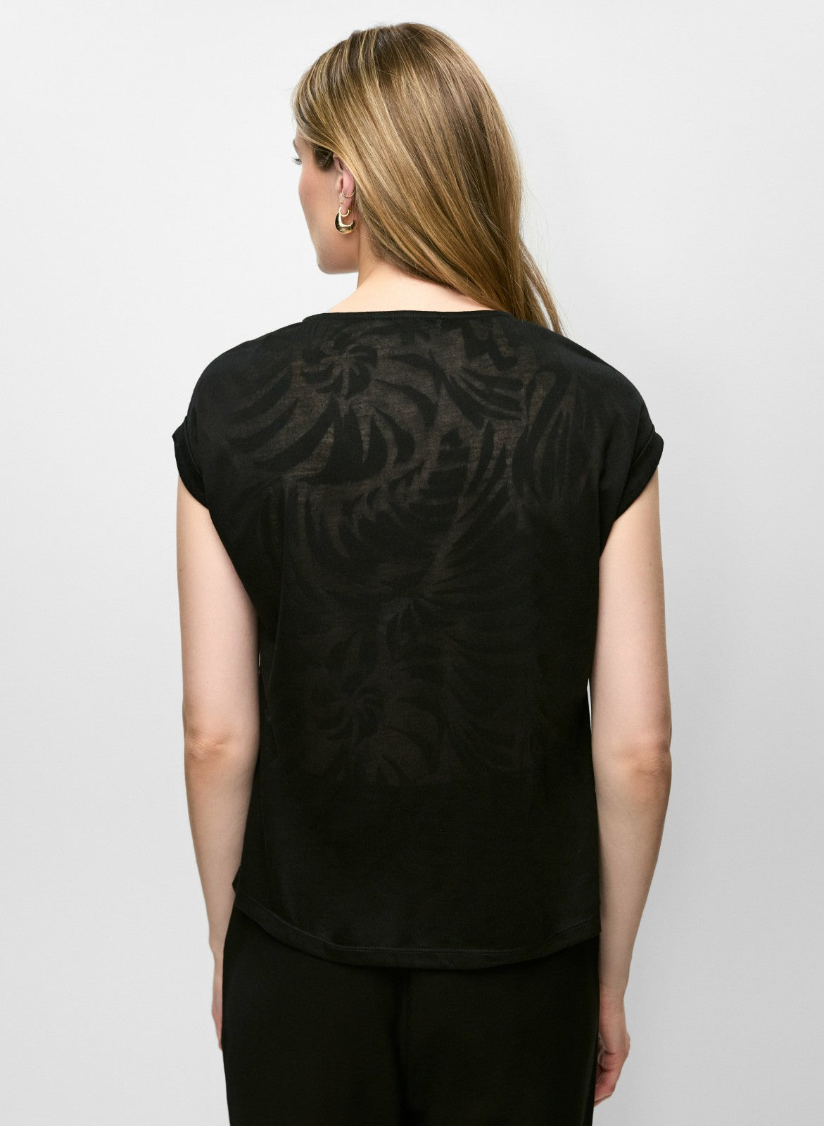 Women Embellished V-Neck Burnout Tee Black | Melanie Lyne