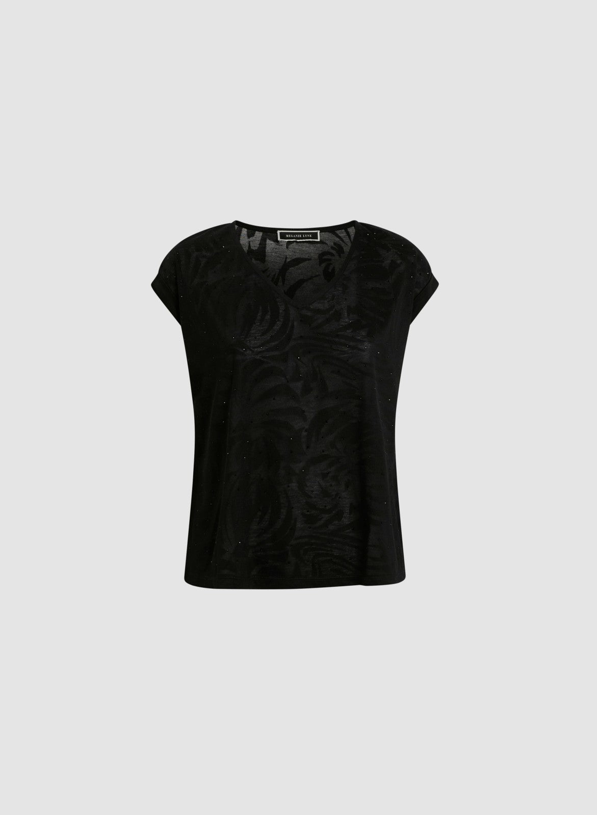 Women Embellished V-Neck Burnout Tee Black | Melanie Lyne