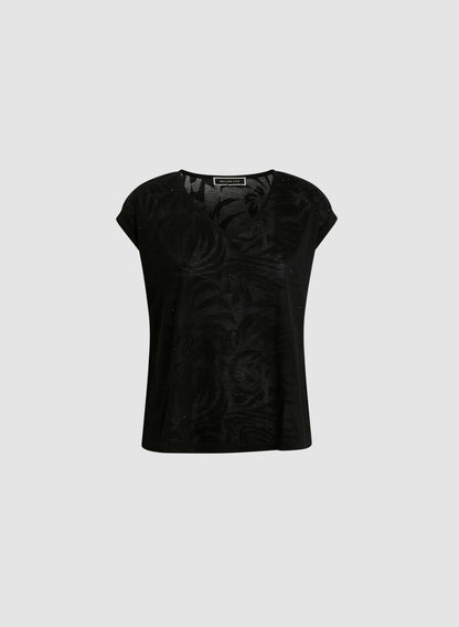 Women Embellished V-Neck Burnout Tee Black | Melanie Lyne