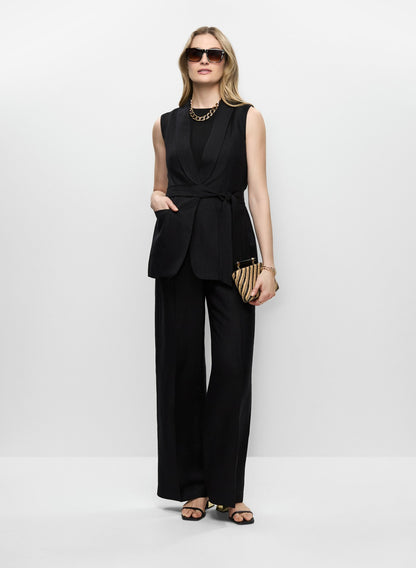 Women Long Linen-Blend Vest Black | Melanie Lyne
