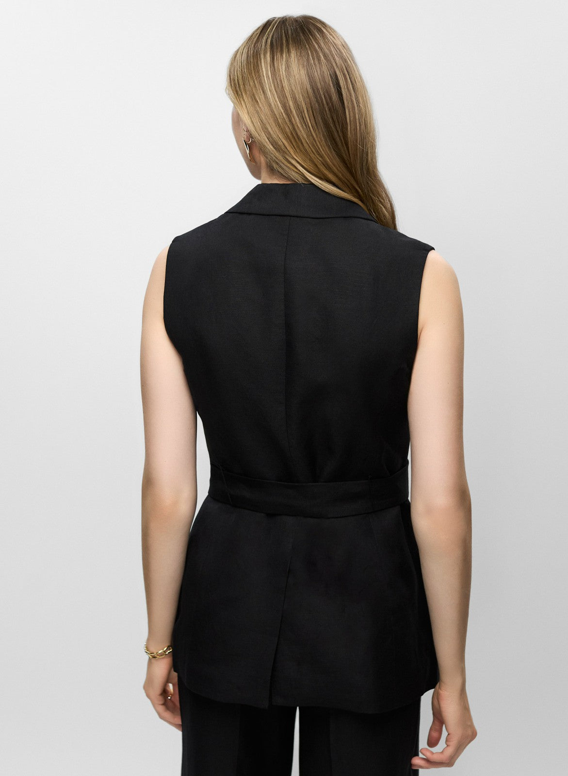 Women Long Linen-Blend Vest Black | Melanie Lyne