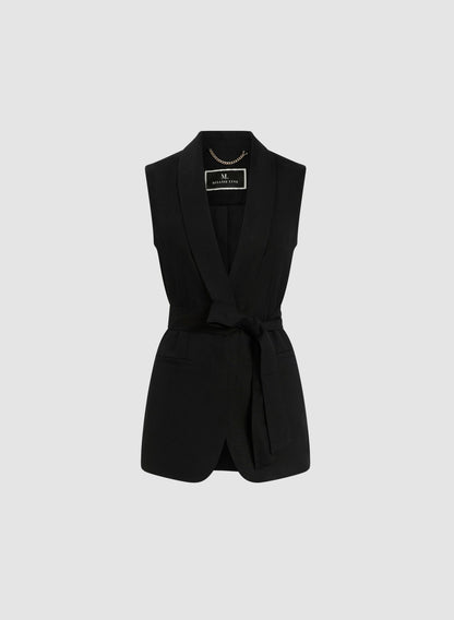 Women Long Linen-Blend Vest Black | Melanie Lyne
