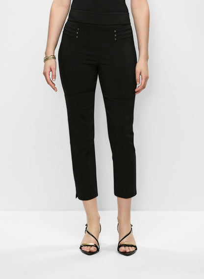 Women Pull-On Slit Hem Capris Black | Melanie Lyne