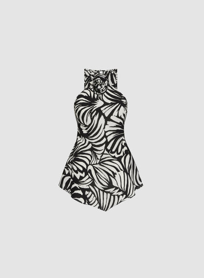 Women Abstract Rosette Halter Neck Blouse Black & White | Melanie Lyne