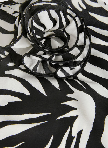 Women Abstract Rosette Halter Neck Blouse Black & White | Melanie Lyne