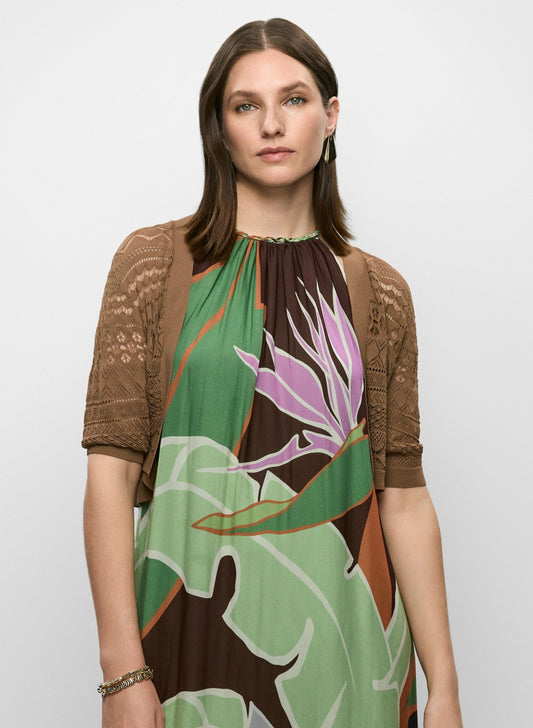 Women Pointelle Knit Bolero Pecan | Melanie Lyne