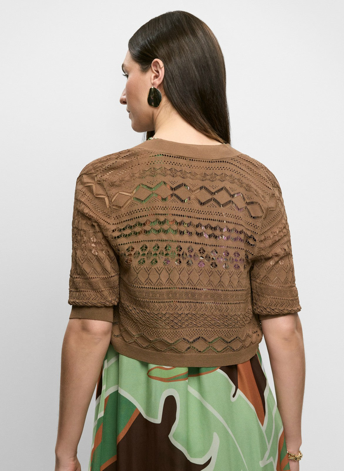 Women Pointelle Knit Bolero Pecan | Melanie Lyne