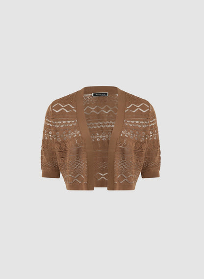 Women Pointelle Knit Bolero Pecan | Melanie Lyne