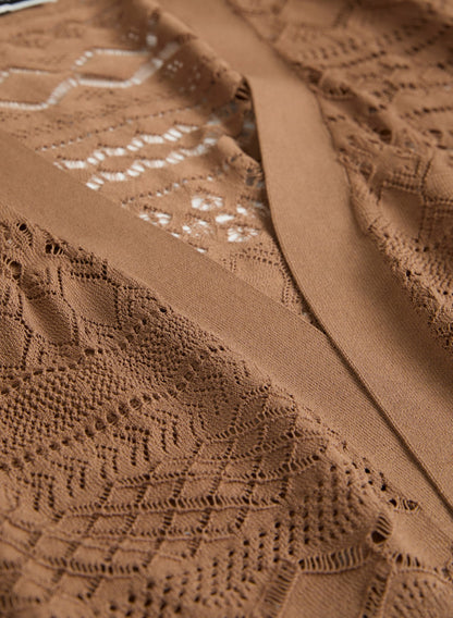 Women Pointelle Knit Bolero Pecan | Melanie Lyne