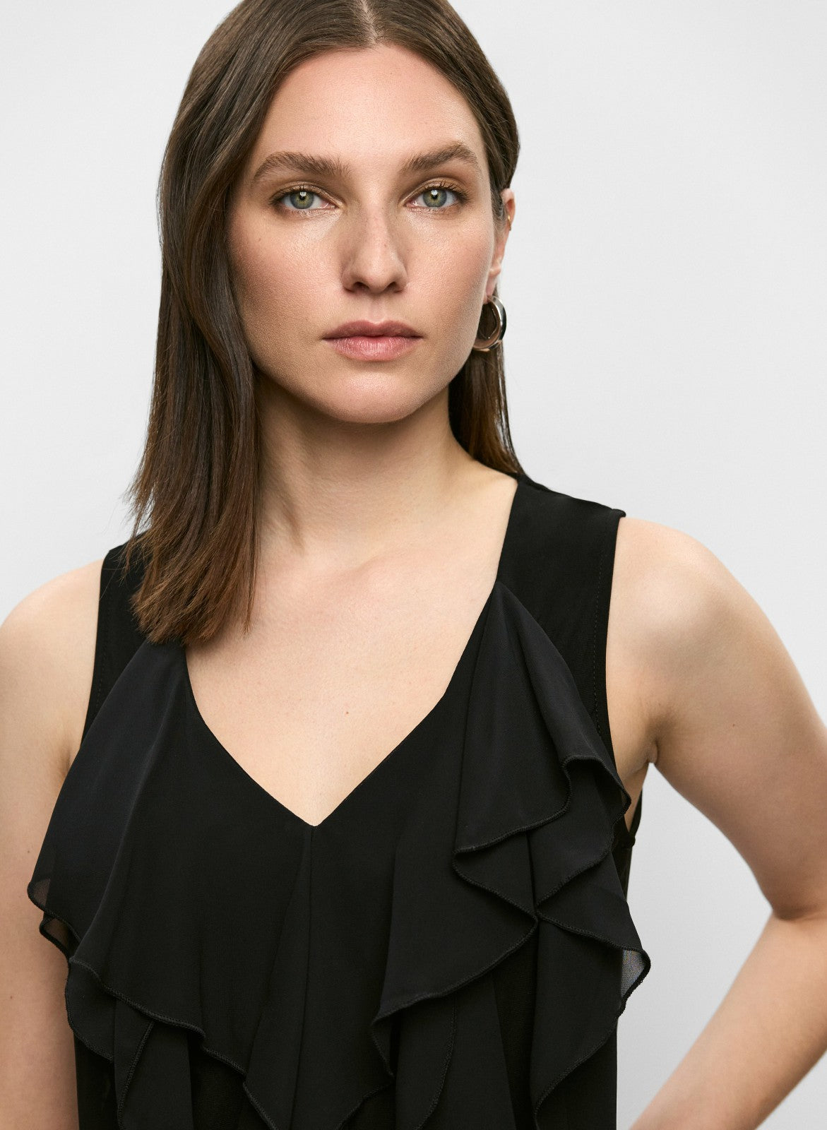 Women Sleeveless Cascading Ruffle Top Black | Melanie Lyne