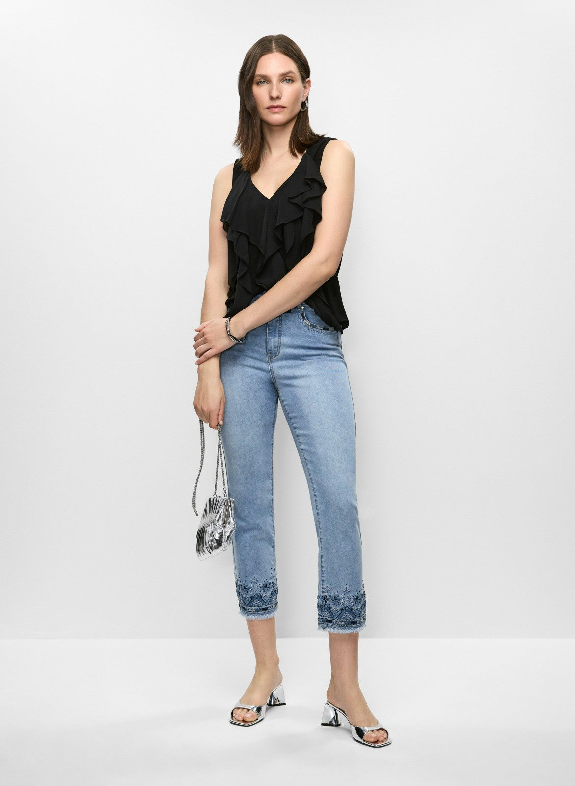 Women Sleeveless Cascading Ruffle Top Black | Melanie Lyne