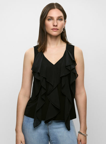 Women Sleeveless Cascading Ruffle Top Black | Melanie Lyne