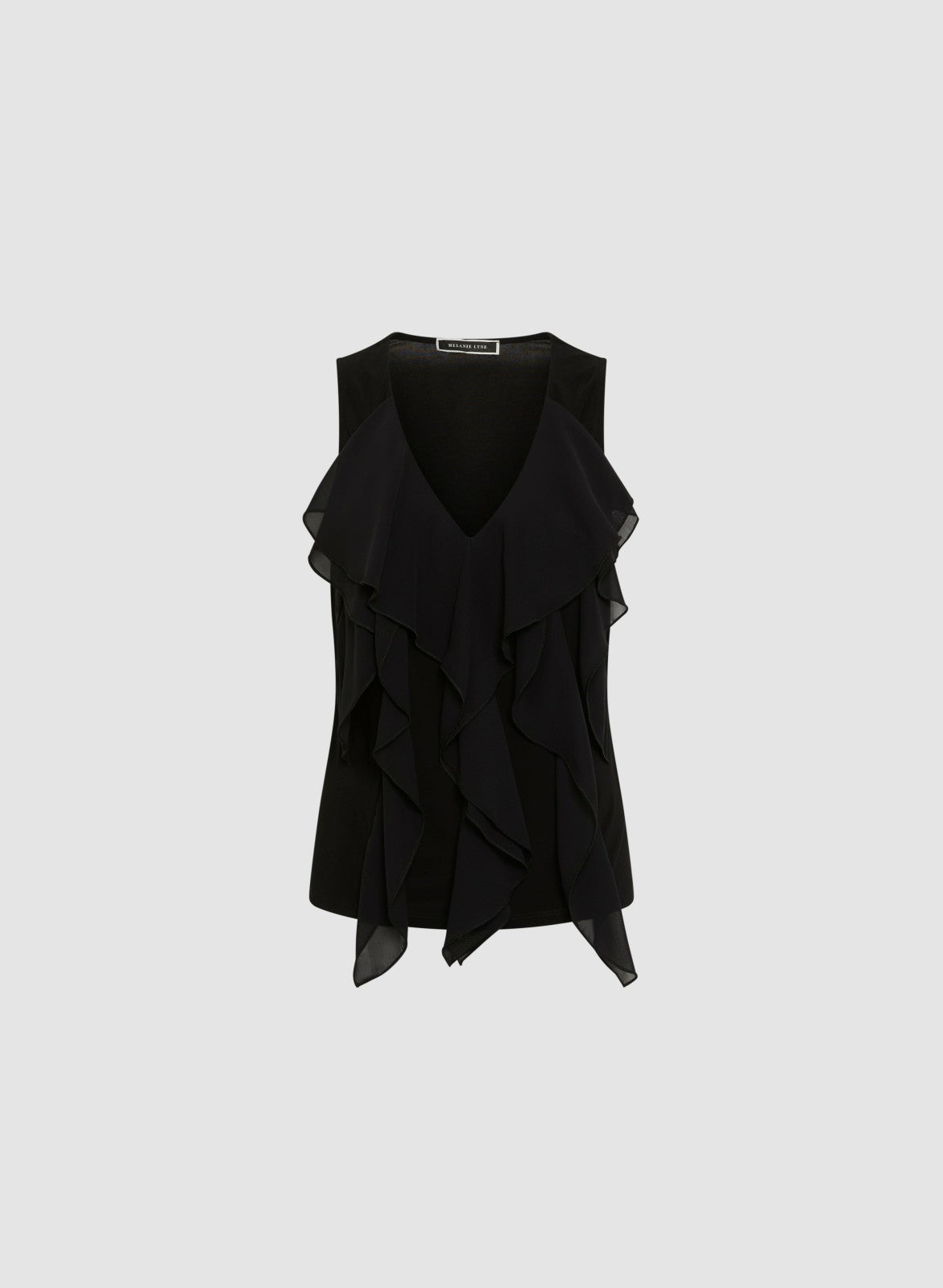 Women Sleeveless Cascading Ruffle Top Black | Melanie Lyne