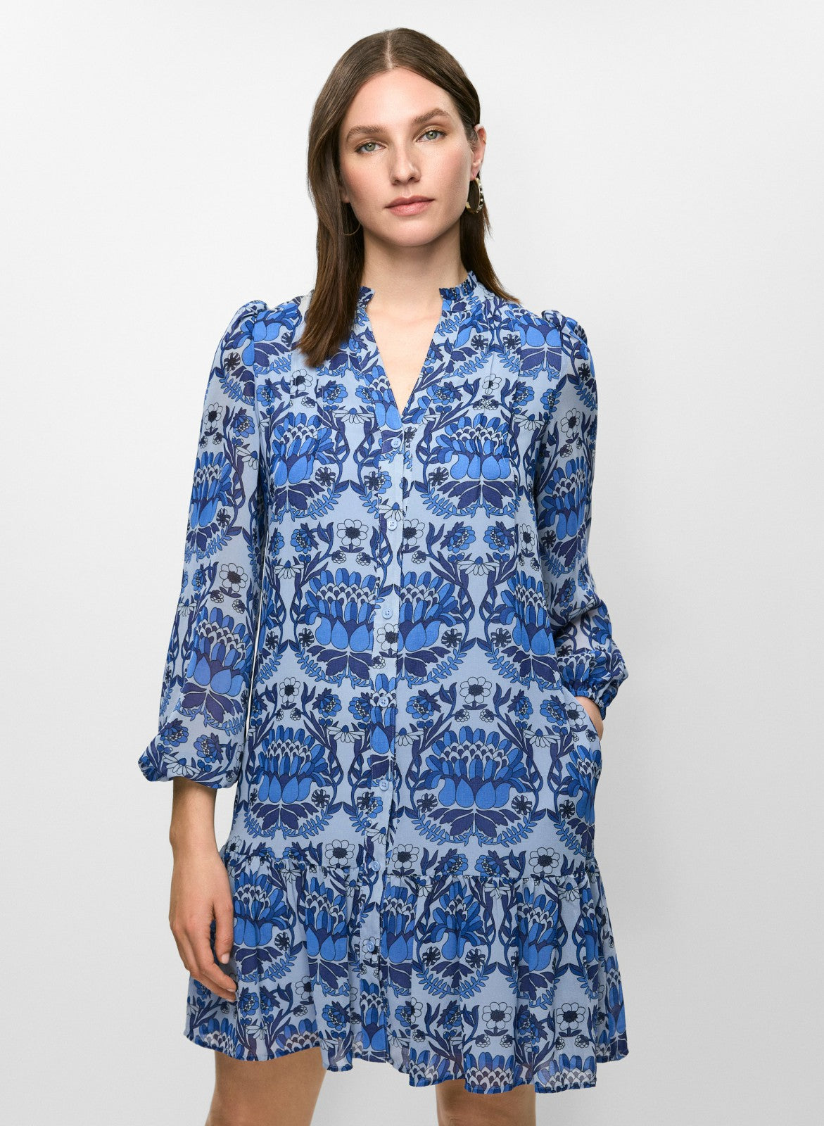 Women Floral Drop Waist Dress Blue Pattern | Melanie Lyne