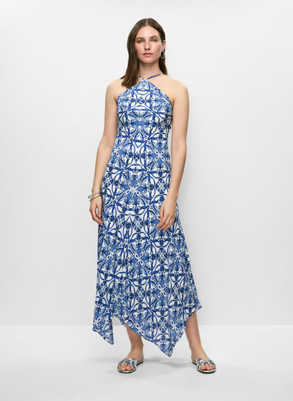 Women Scarf Print Hanky Hem Dress Blue Pattern | Melanie Lyne