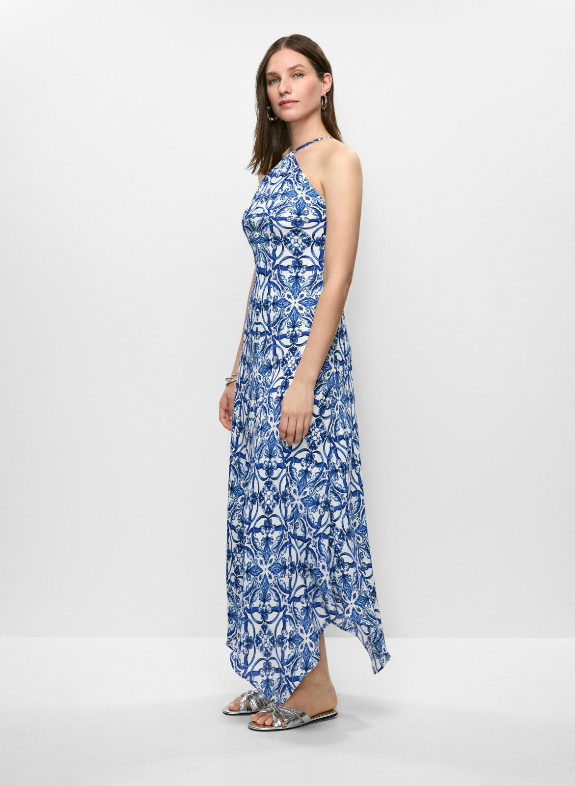 Women Scarf Print Hanky Hem Dress Blue Pattern | Melanie Lyne