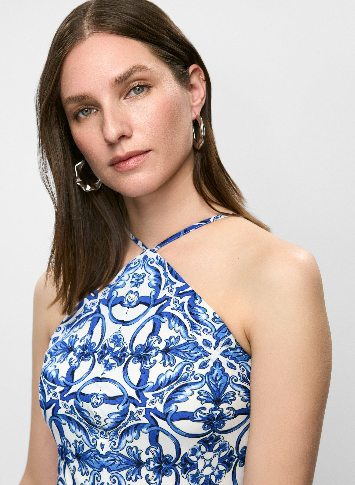 Women Scarf Print Hanky Hem Dress Blue Pattern | Melanie Lyne