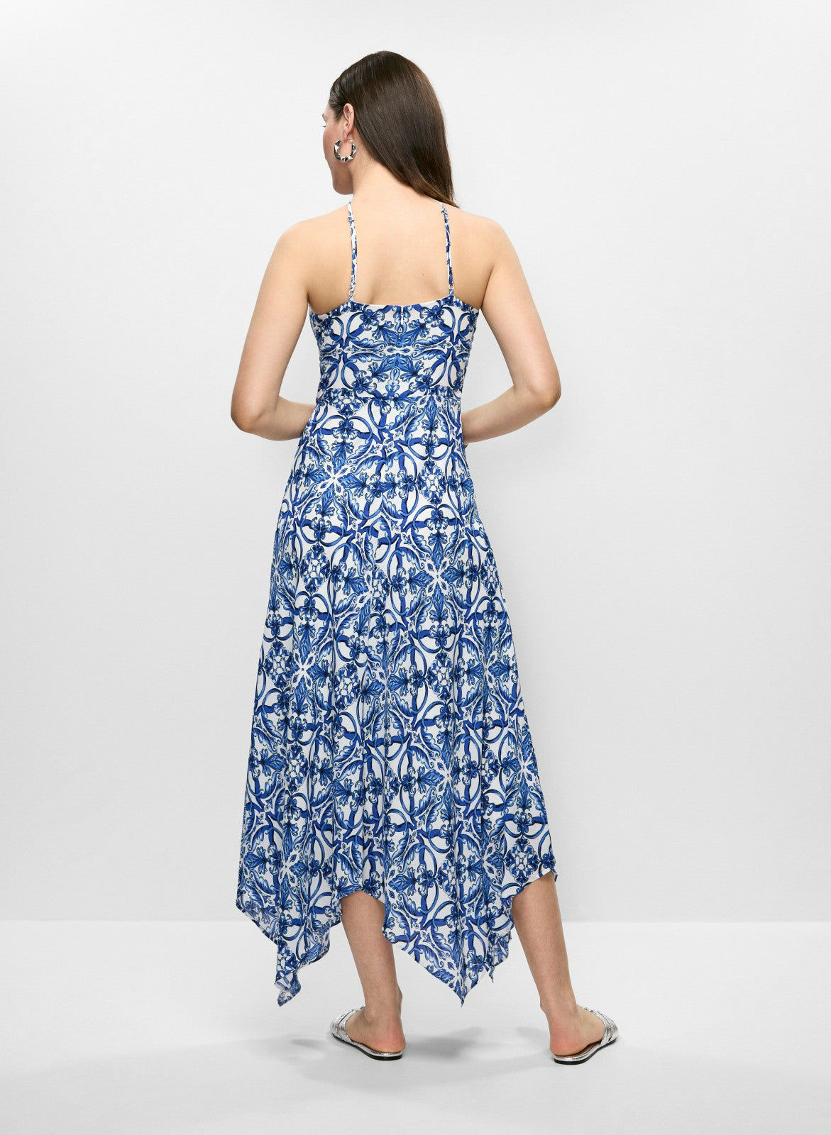 Women Scarf Print Hanky Hem Dress Blue Pattern | Melanie Lyne