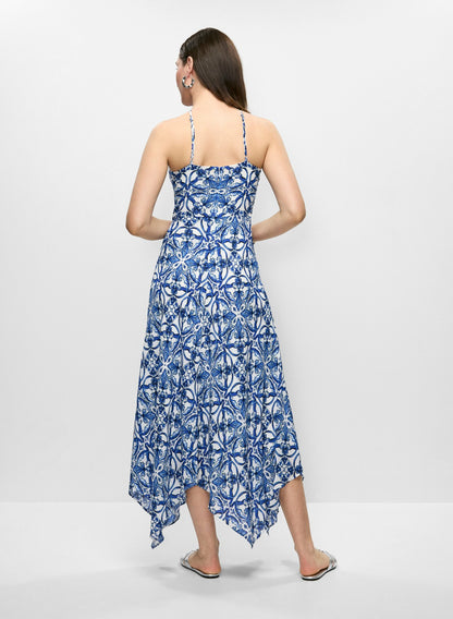 Women Scarf Print Hanky Hem Dress Blue Pattern | Melanie Lyne