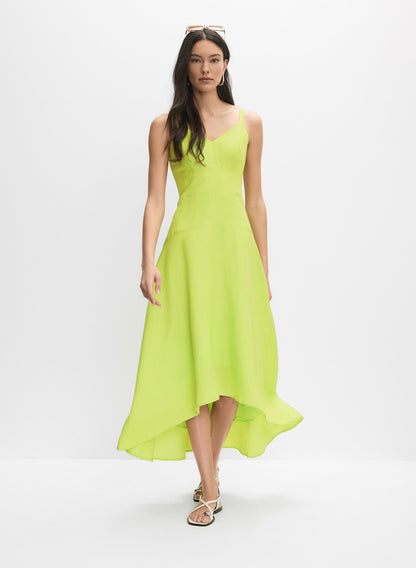 Women Linen-Blend Midi Dress Chartreuse Green | Melanie Lyne