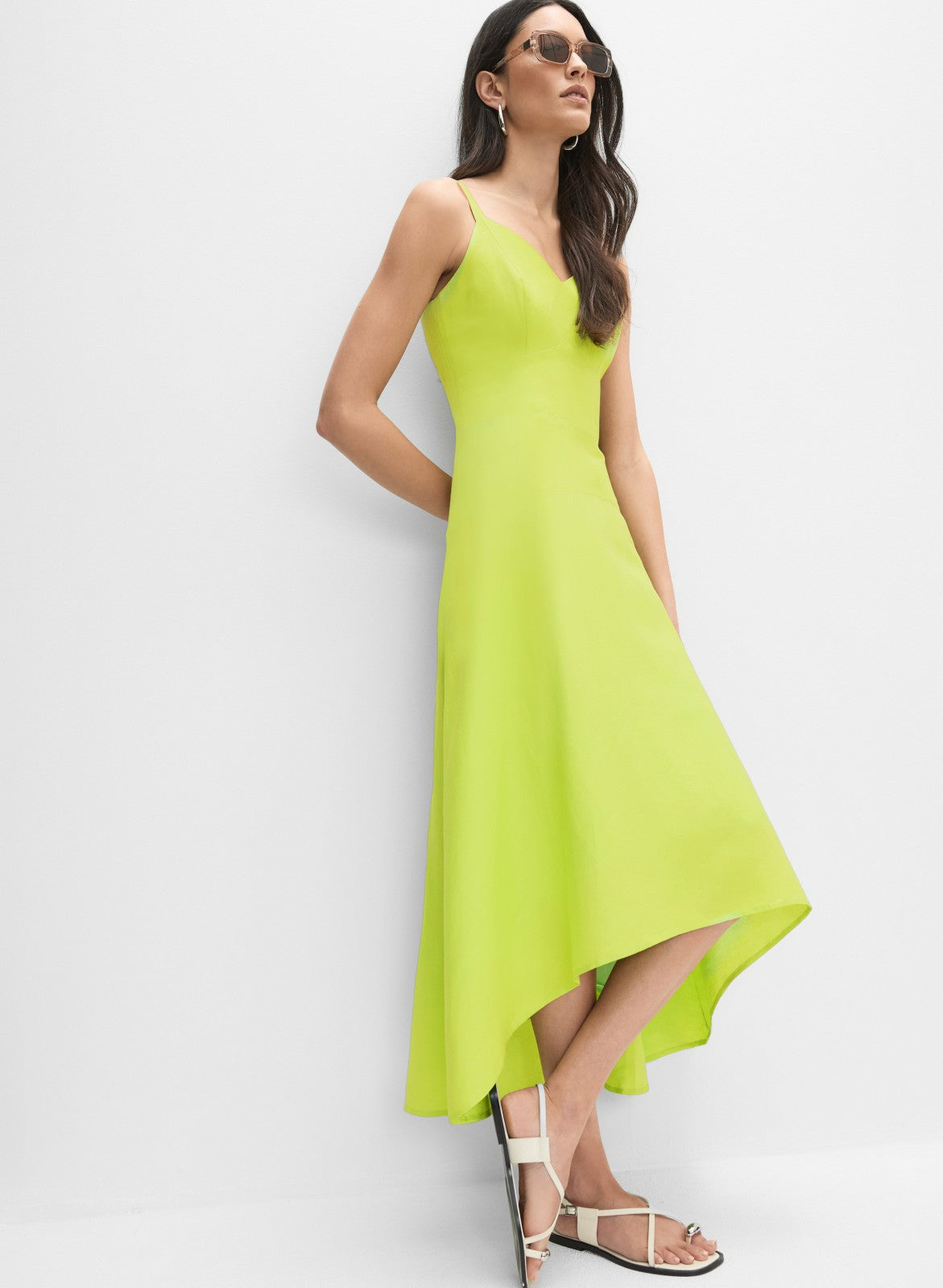 Women Linen-Blend Midi Dress Chartreuse Green | Melanie Lyne
