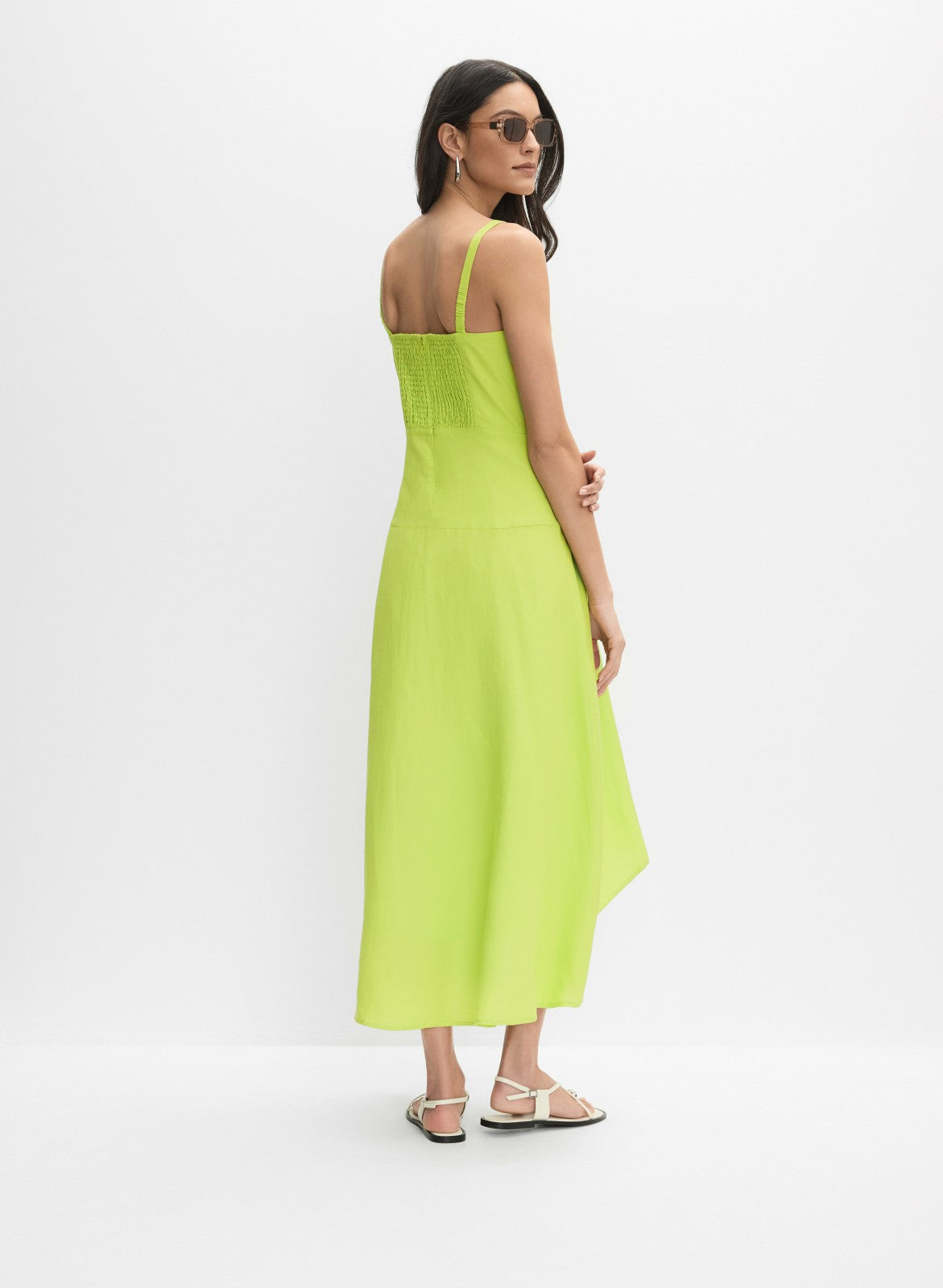 Women Linen-Blend Midi Dress Chartreuse Green | Melanie Lyne