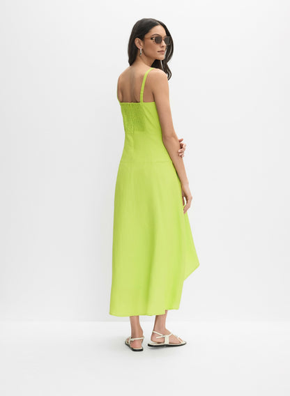 Women Linen-Blend Midi Dress Chartreuse Green | Melanie Lyne