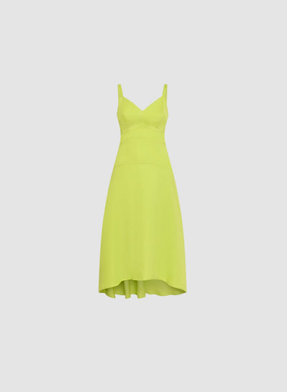 Women Linen-Blend Midi Dress Chartreuse Green | Melanie Lyne