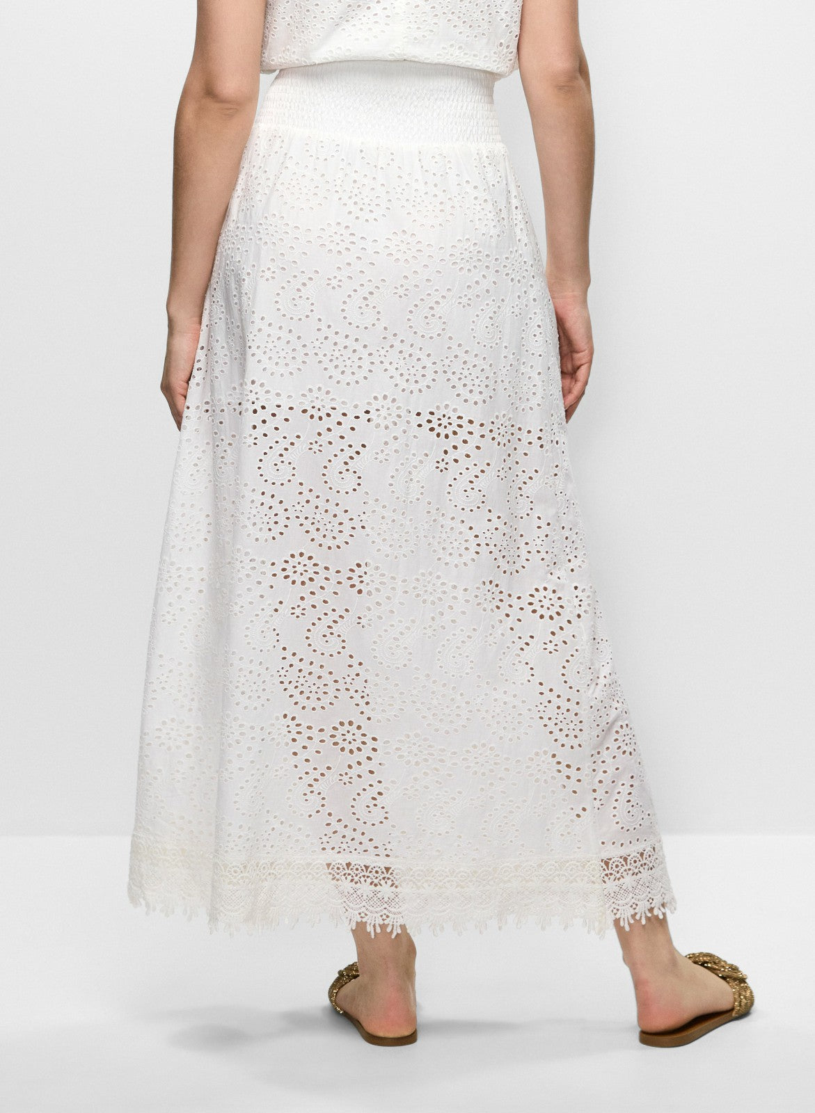 Women Tiered Eyelet Maxi Skirt Porcelain | Melanie Lyne