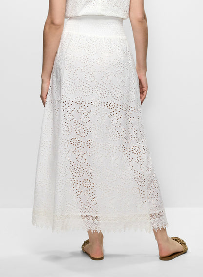 Women Tiered Eyelet Maxi Skirt Porcelain | Melanie Lyne