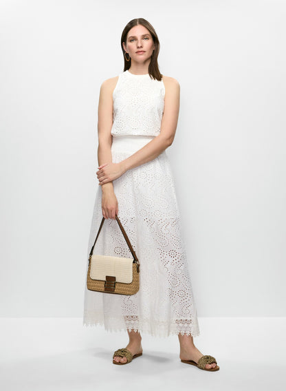 Women Tiered Eyelet Maxi Skirt Porcelain | Melanie Lyne