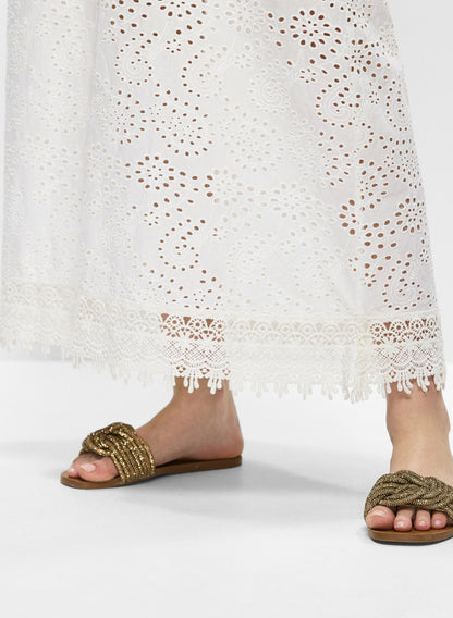 Women Tiered Eyelet Maxi Skirt Porcelain | Melanie Lyne