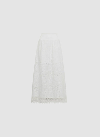 Women Tiered Eyelet Maxi Skirt Porcelain | Melanie Lyne