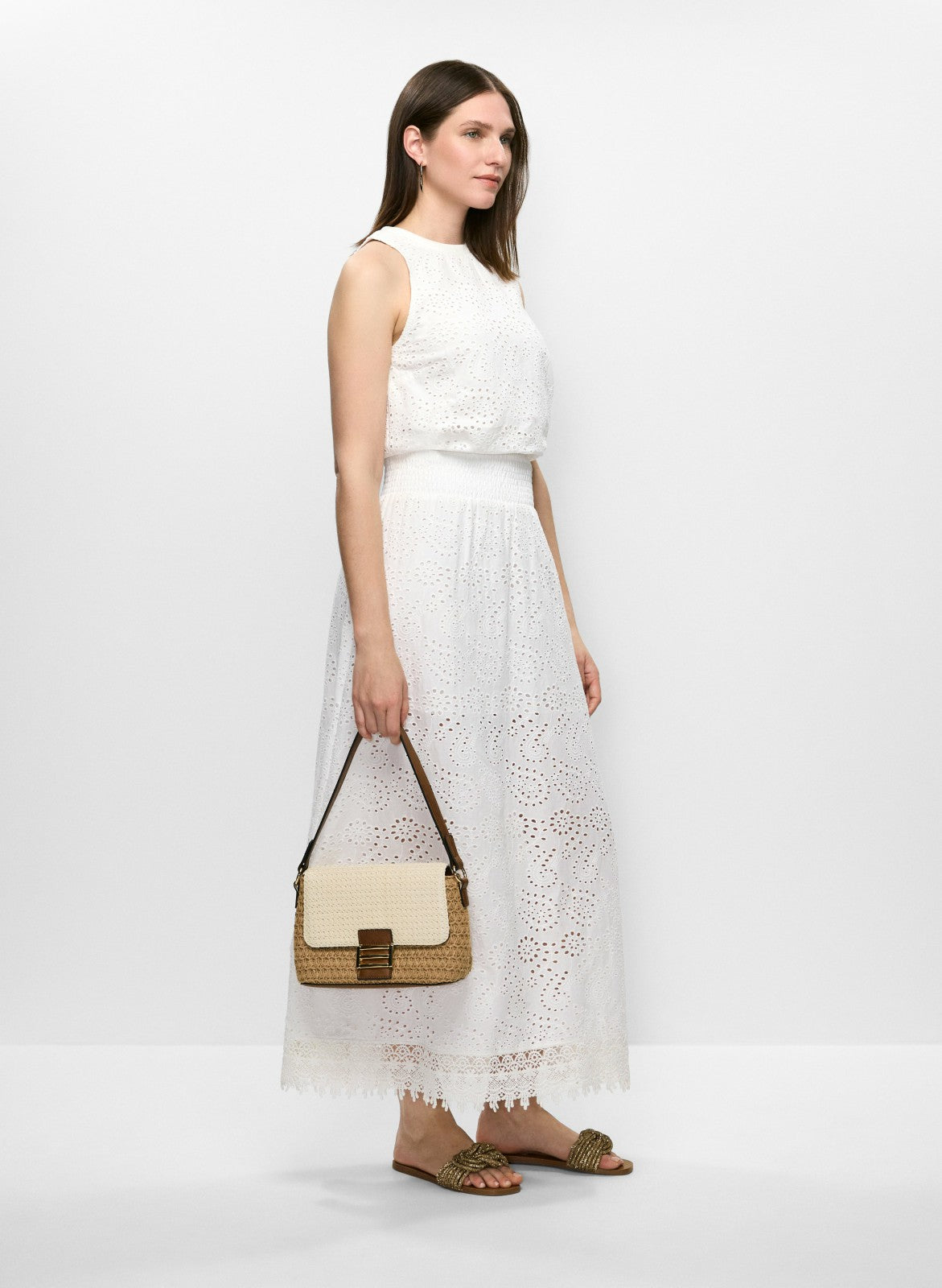 Women Tiered Eyelet Maxi Skirt Porcelain | Melanie Lyne