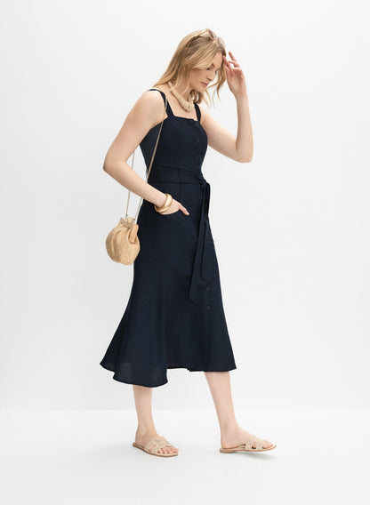 Women Linen-Blend Button-Down Dress Marine | Melanie Lyne