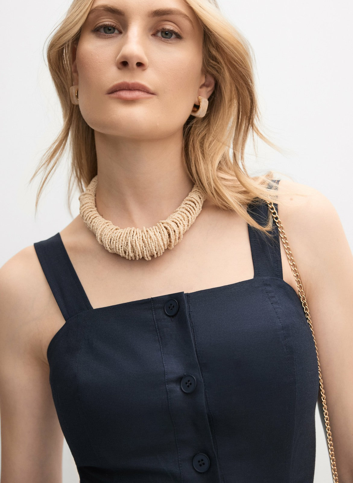 Women Linen-Blend Button-Down Dress Marine | Melanie Lyne