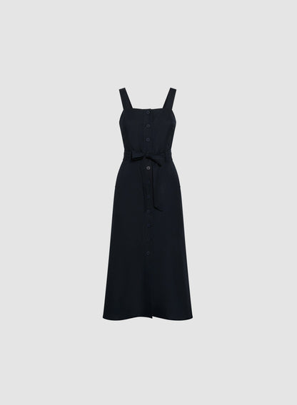 Women Linen-Blend Button-Down Dress Marine | Melanie Lyne