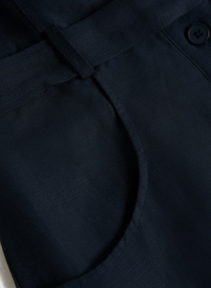 Women Linen-Blend Button-Down Dress Marine | Melanie Lyne