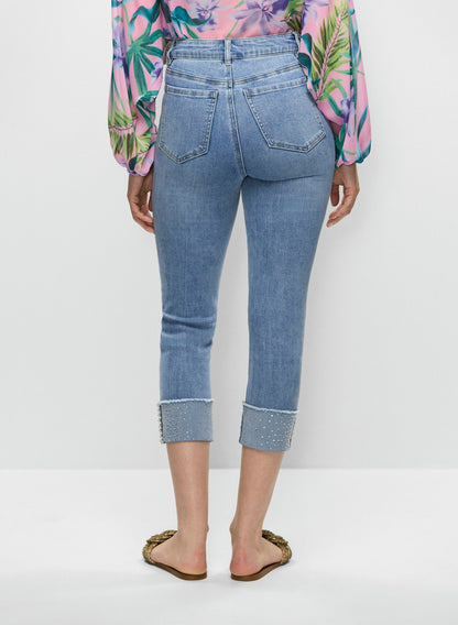 Women Sequin-Cuffed Capri Jeans Light Blue | Melanie Lyne