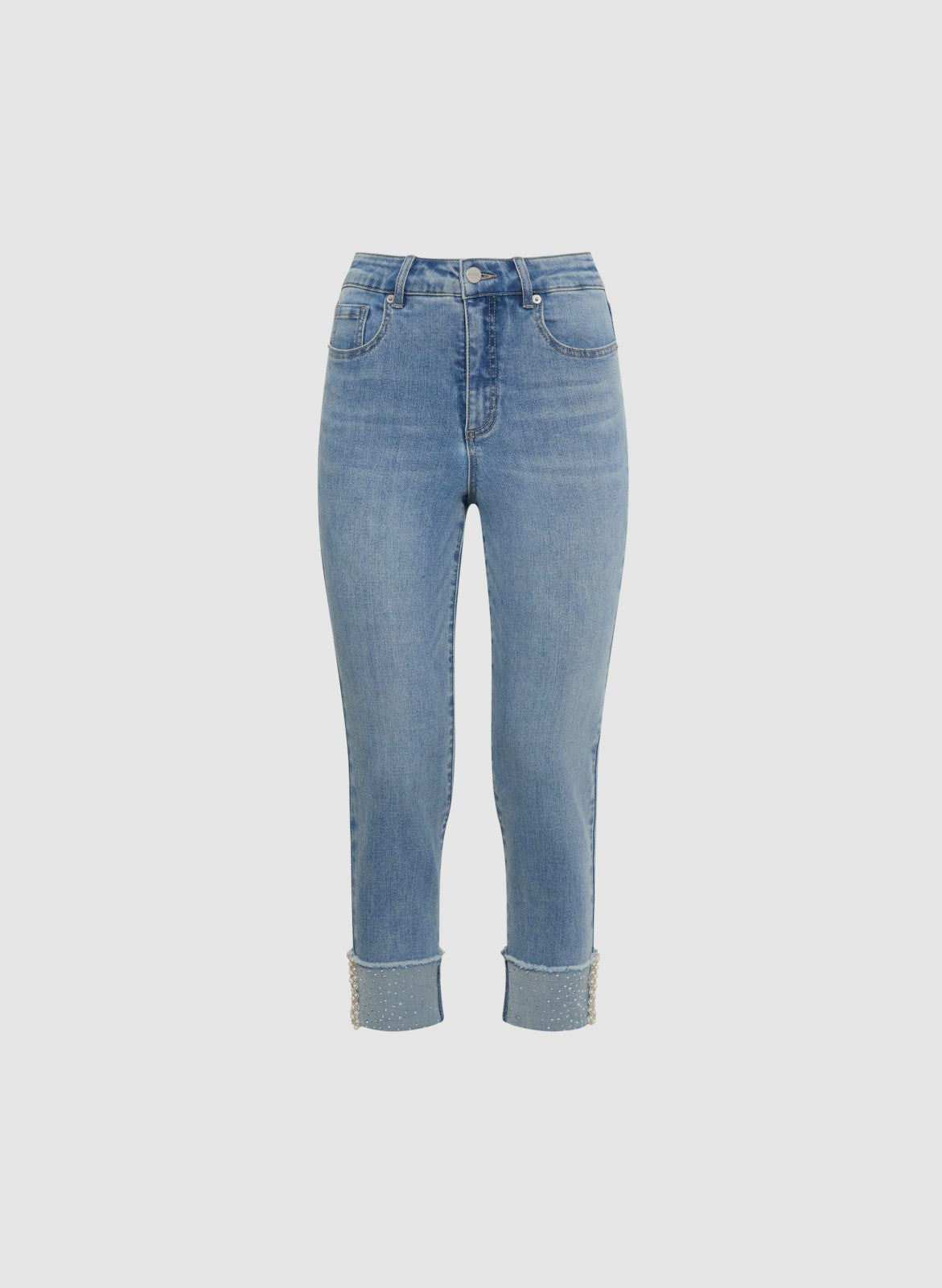 Women Sequin-Cuffed Capri Jeans Light Blue | Melanie Lyne