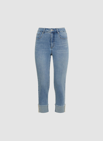 Women Sequin-Cuffed Capri Jeans Light Blue | Melanie Lyne